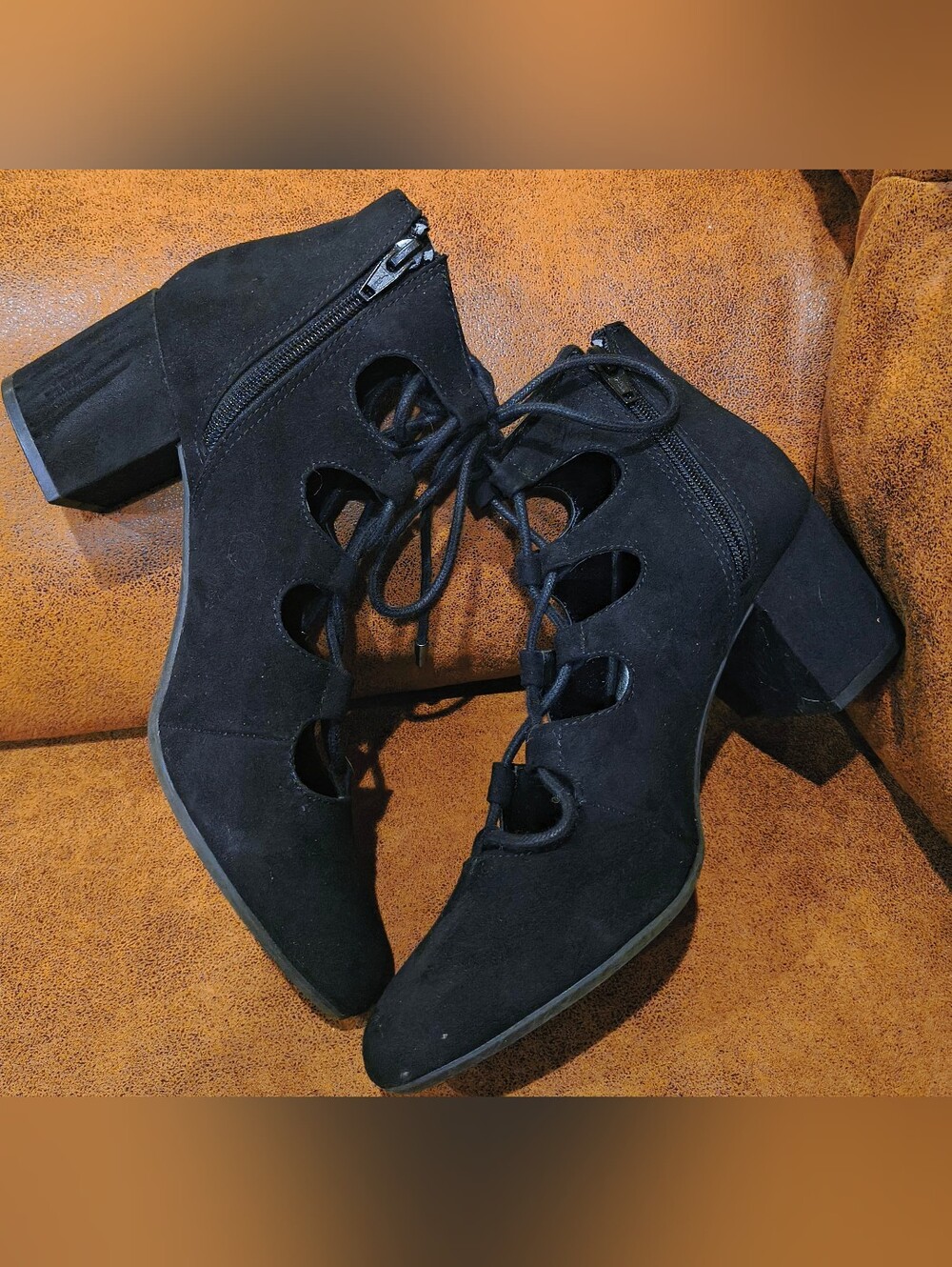 Black Lace-Up Block Heel Ankle Boots